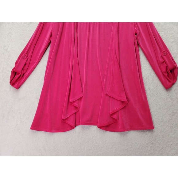 Kasper Cardigan Sweater Womens Size Medium Pink Long Roll Tab Sleeve Open Front - Picture 3 of 7